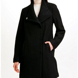 Kenneth Cole Asymmetrical Pressed Boucle Wool Wide Lapel Collar Coat